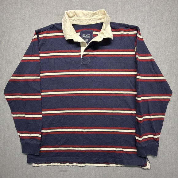 L.L. Bean Other - Vintage LL Bean Rugby Shirt Mens Large Navy Blue Striped Long Sleeve